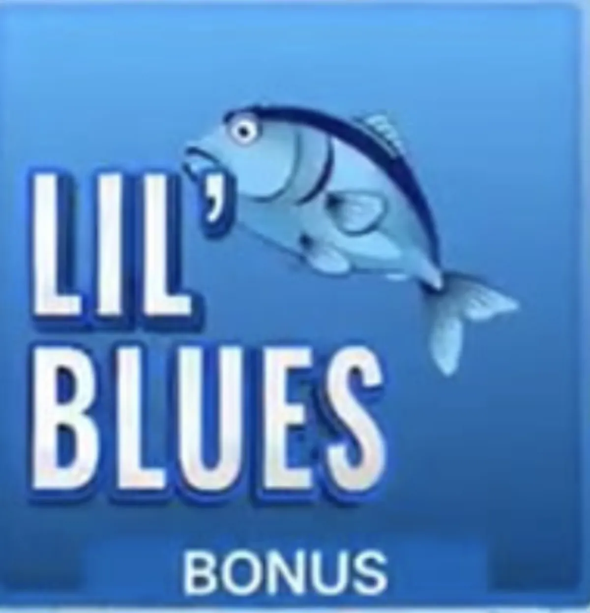 Ice Fishing Lil' Blues bonus round showing blue fish multipliers from 3x to 100x